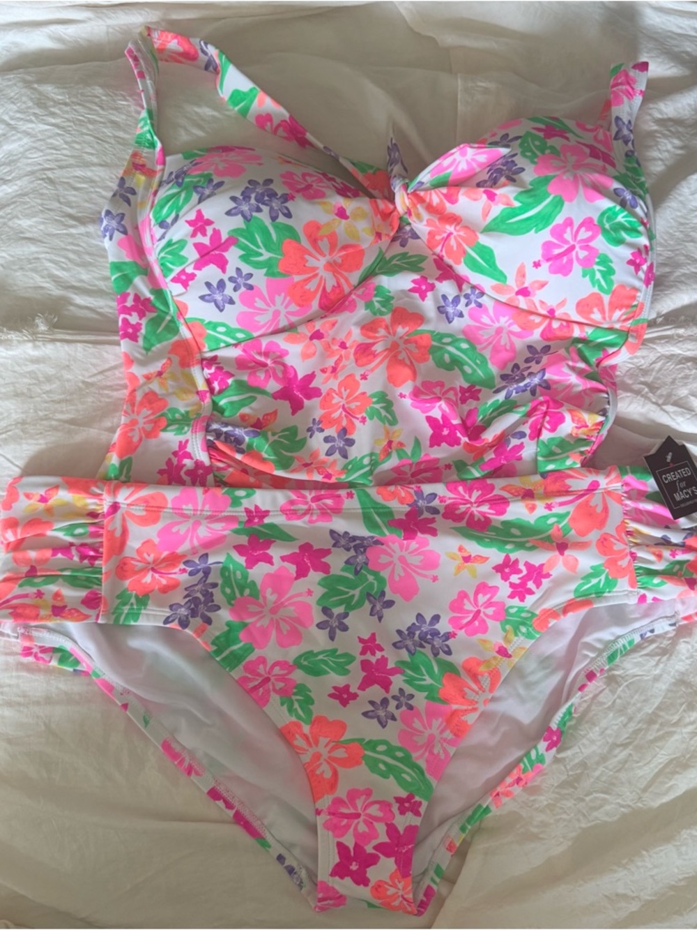 California Waves Girls Floral Bikini Set - Pink, Coral & Green